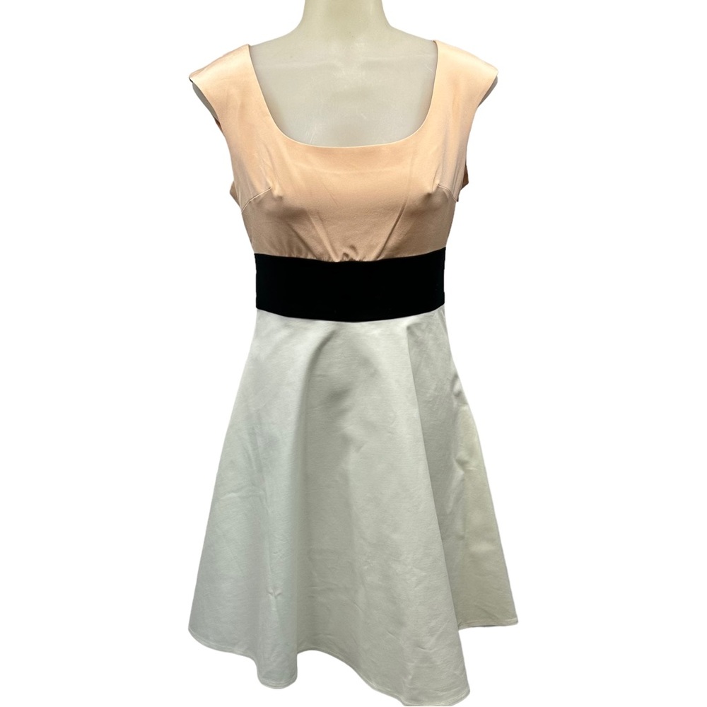 Abaete’ Dress Silk Colorblock Sleeveless Side Zip orange black Swing Sz 4